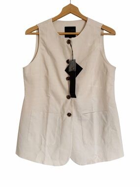Mina Self Summer Long Cotton Linen Blend Cream Lightweight Vest Top size M